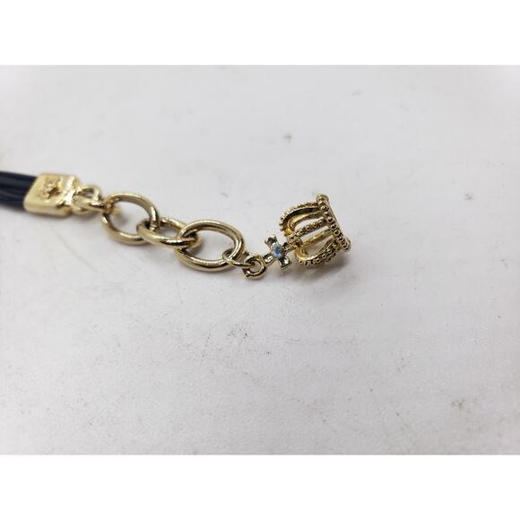 VTG Juicy Couture Rhinestone Heart Bracelet Black Cord Adjustable Crown Charm - Picture 4 of 16